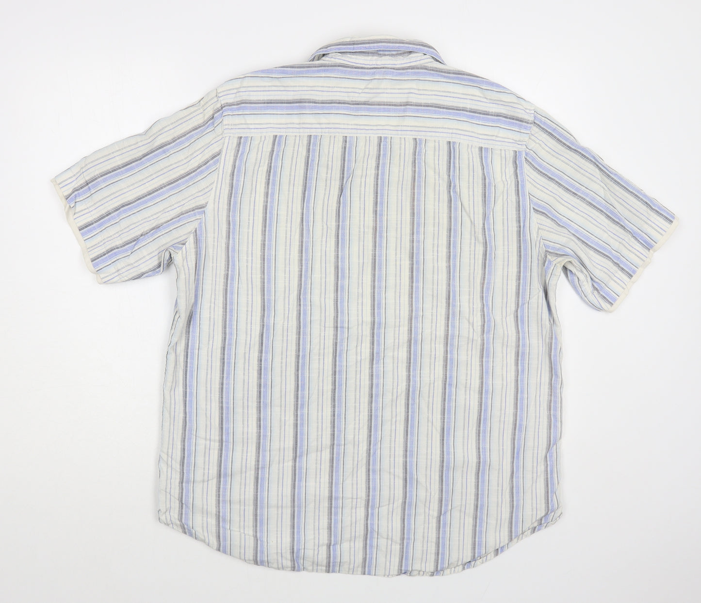 Cherokee Mens White Striped Cotton Button-Up Size L Collared