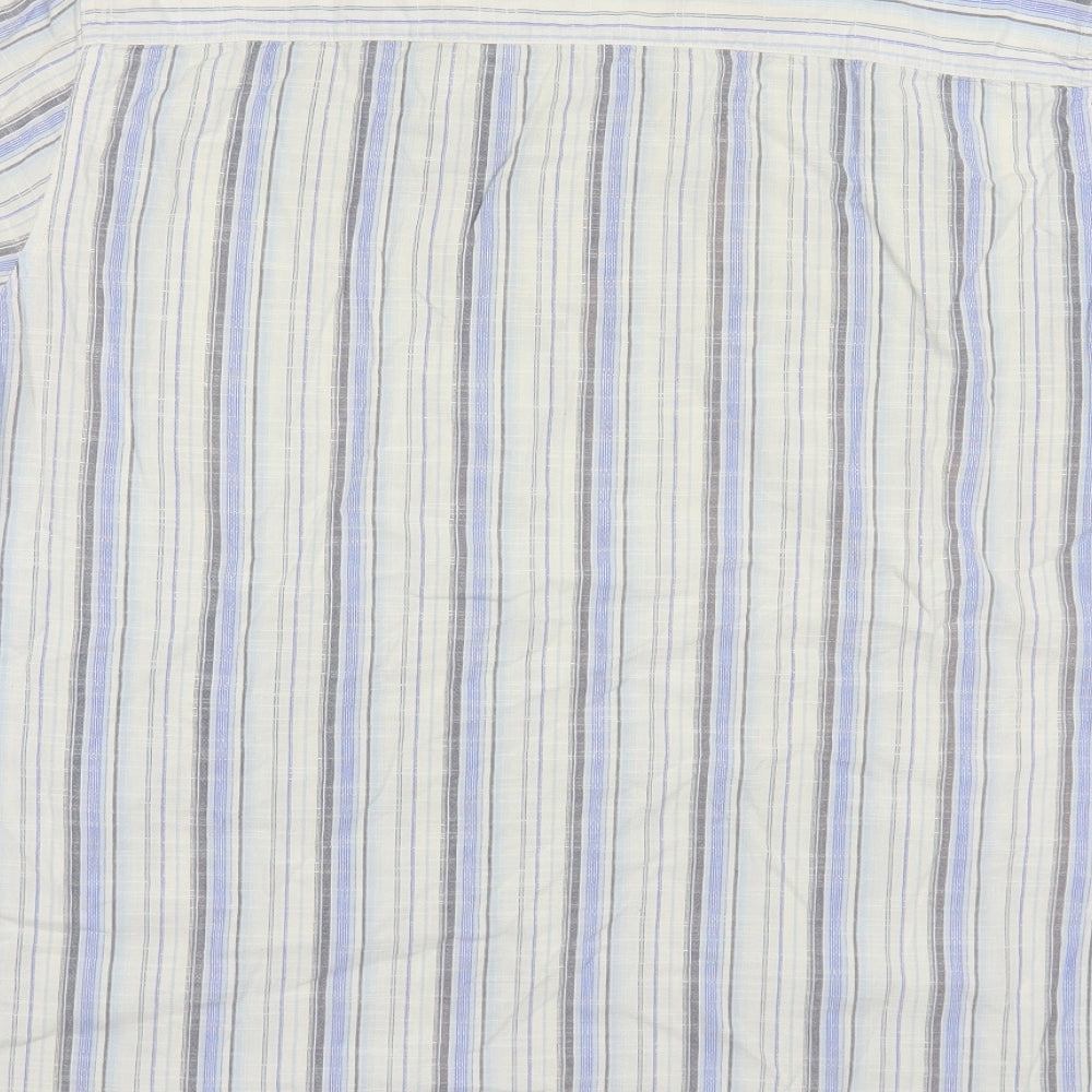 Cherokee Mens White Striped Cotton Button-Up Size L Collared