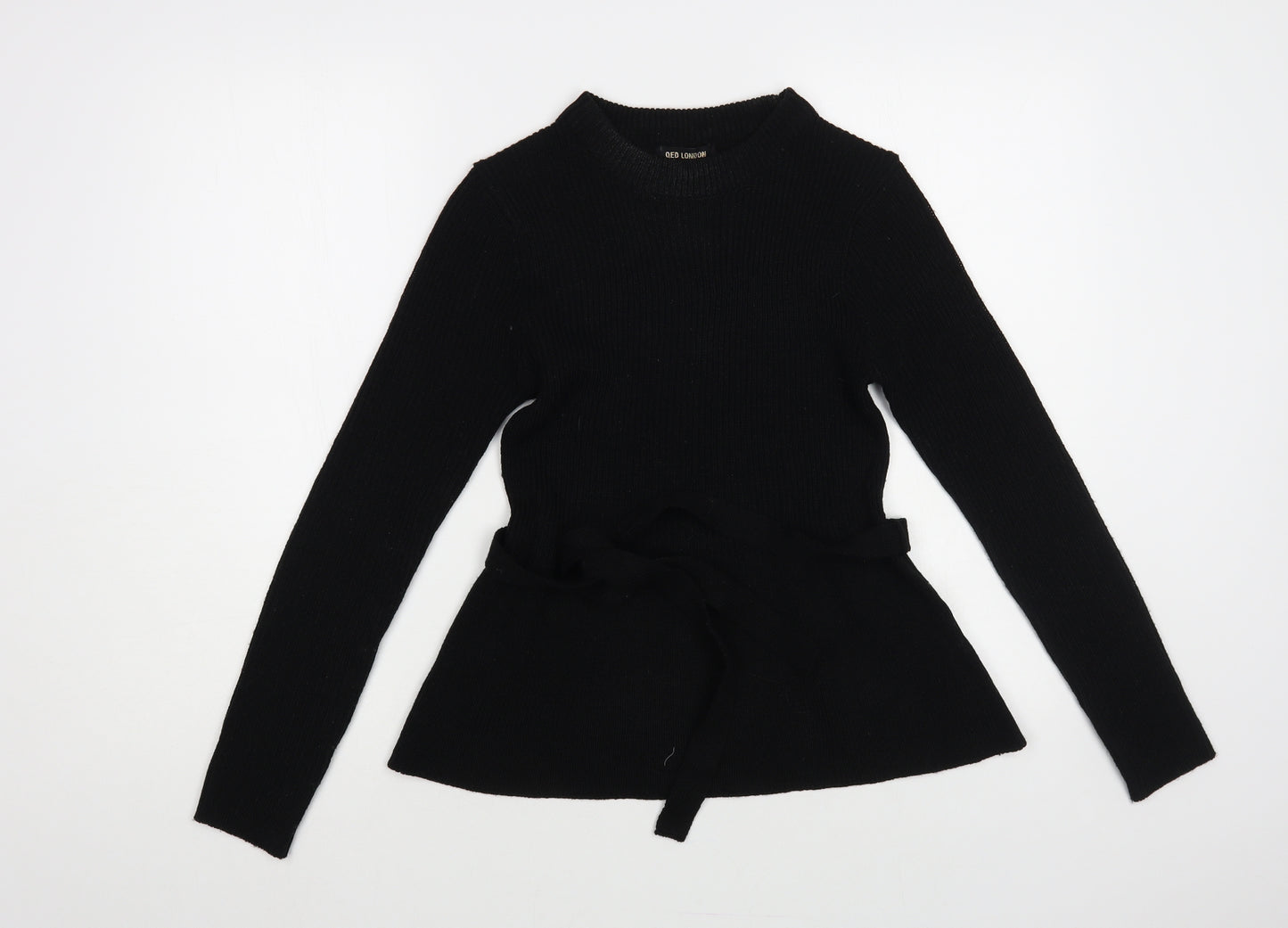 QED London Womens Black Crew Neck Acrylic Pullover Jumper Size S - Ribbed