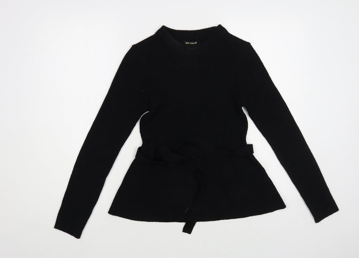 QED London Womens Black Crew Neck Acrylic Pullover Jumper Size S - Ribbed