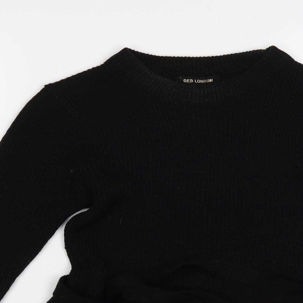 QED London Womens Black Crew Neck Acrylic Pullover Jumper Size S - Ribbed