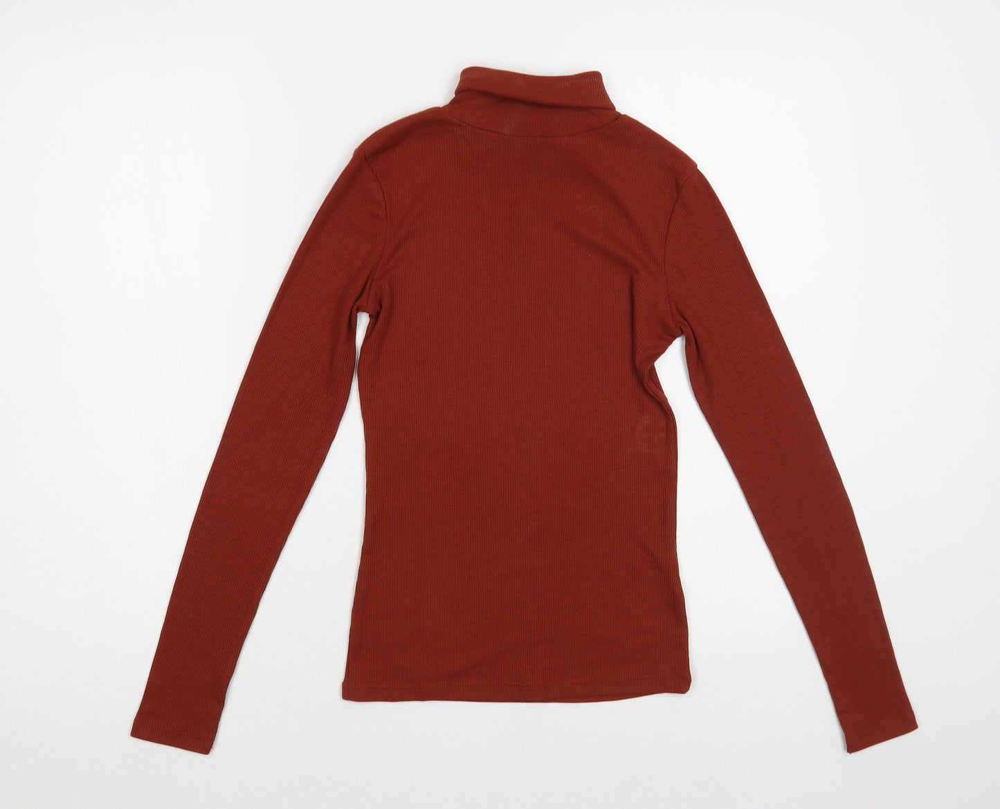 New Look Womens Brown Polyester Basic T-Shirt Size 8 Roll Neck - Ribbed