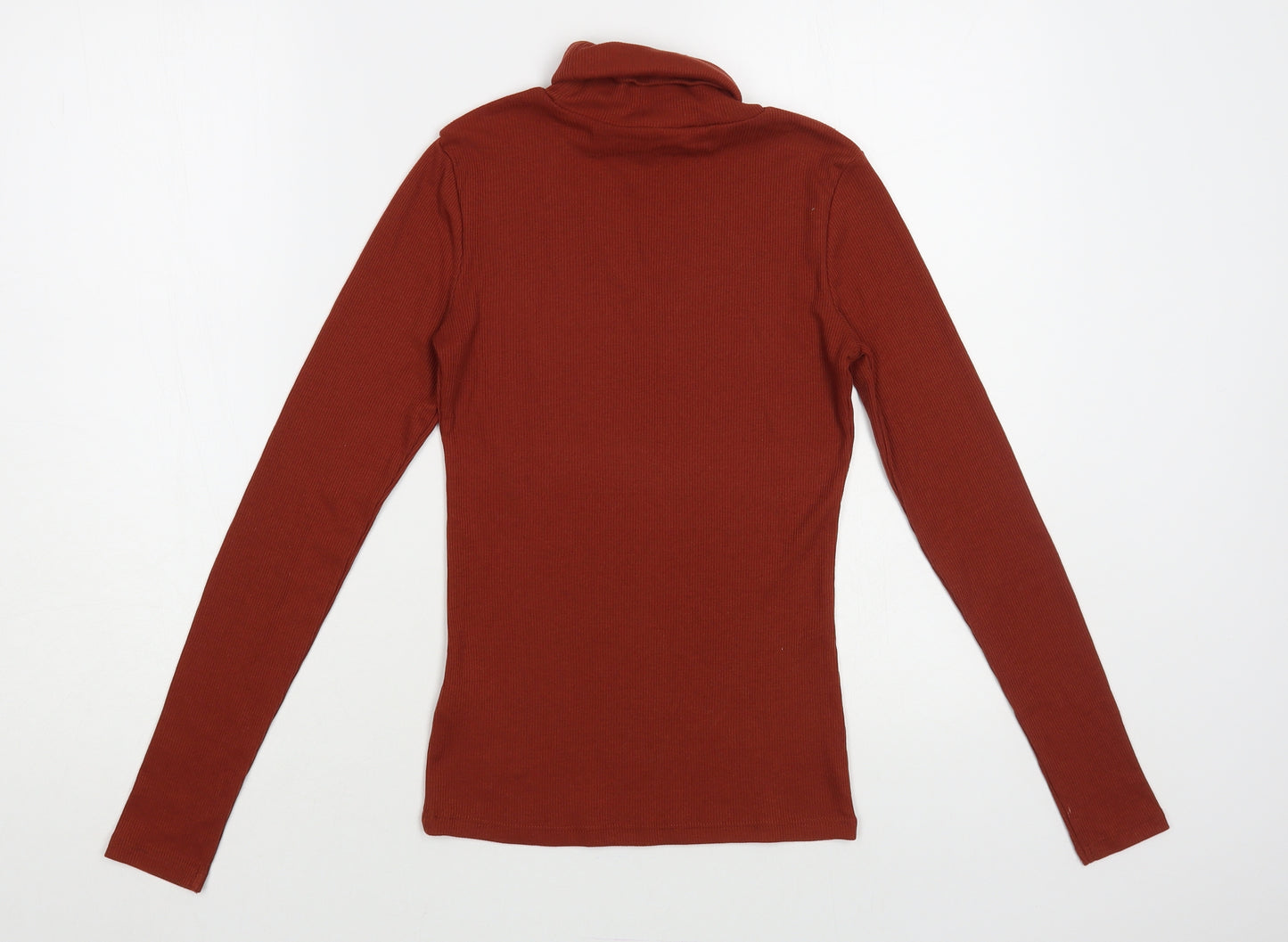 New Look Womens Brown Polyester Basic T-Shirt Size 8 Roll Neck - Ribbed