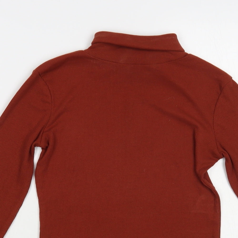 New Look Womens Brown Polyester Basic T-Shirt Size 8 Roll Neck - Ribbed