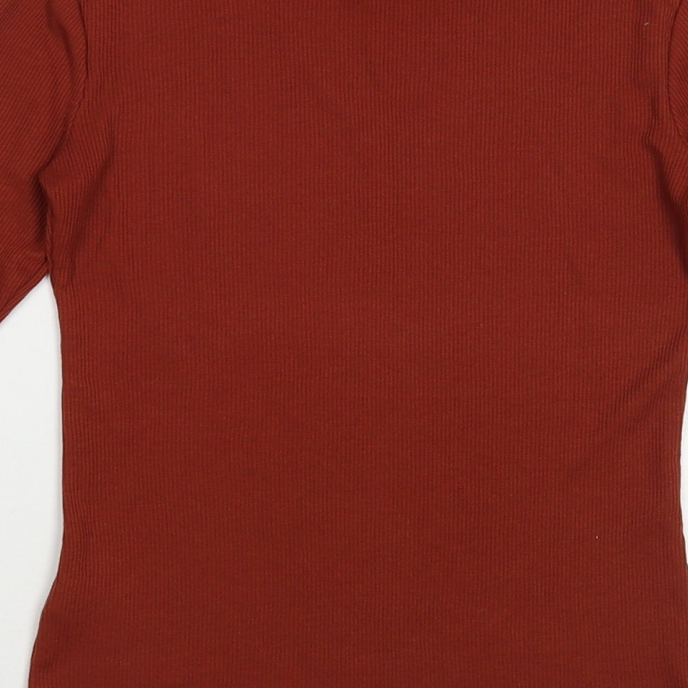 New Look Womens Brown Polyester Basic T-Shirt Size 8 Roll Neck - Ribbed