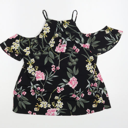 New Look Womens Black Floral Polyester Basic Blouse Size 8 Off the Shoulder - Cold Shoulder
