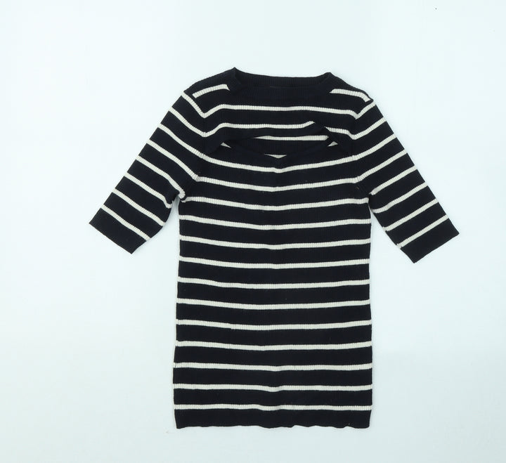 F&F Womens Blue Round Neck Striped Viscose Pullover Jumper Size 8