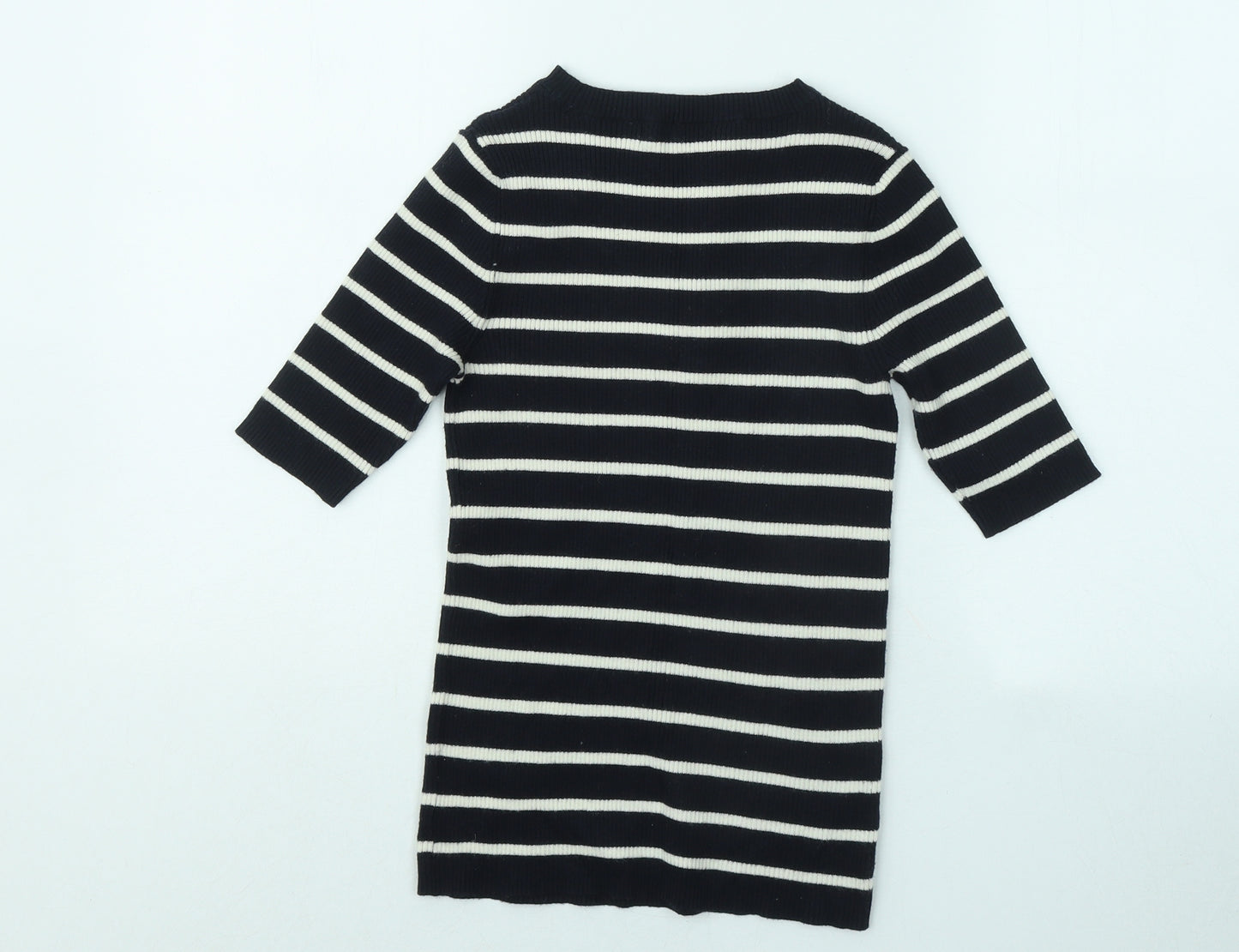 F&F Womens Blue Round Neck Striped Viscose Pullover Jumper Size 8