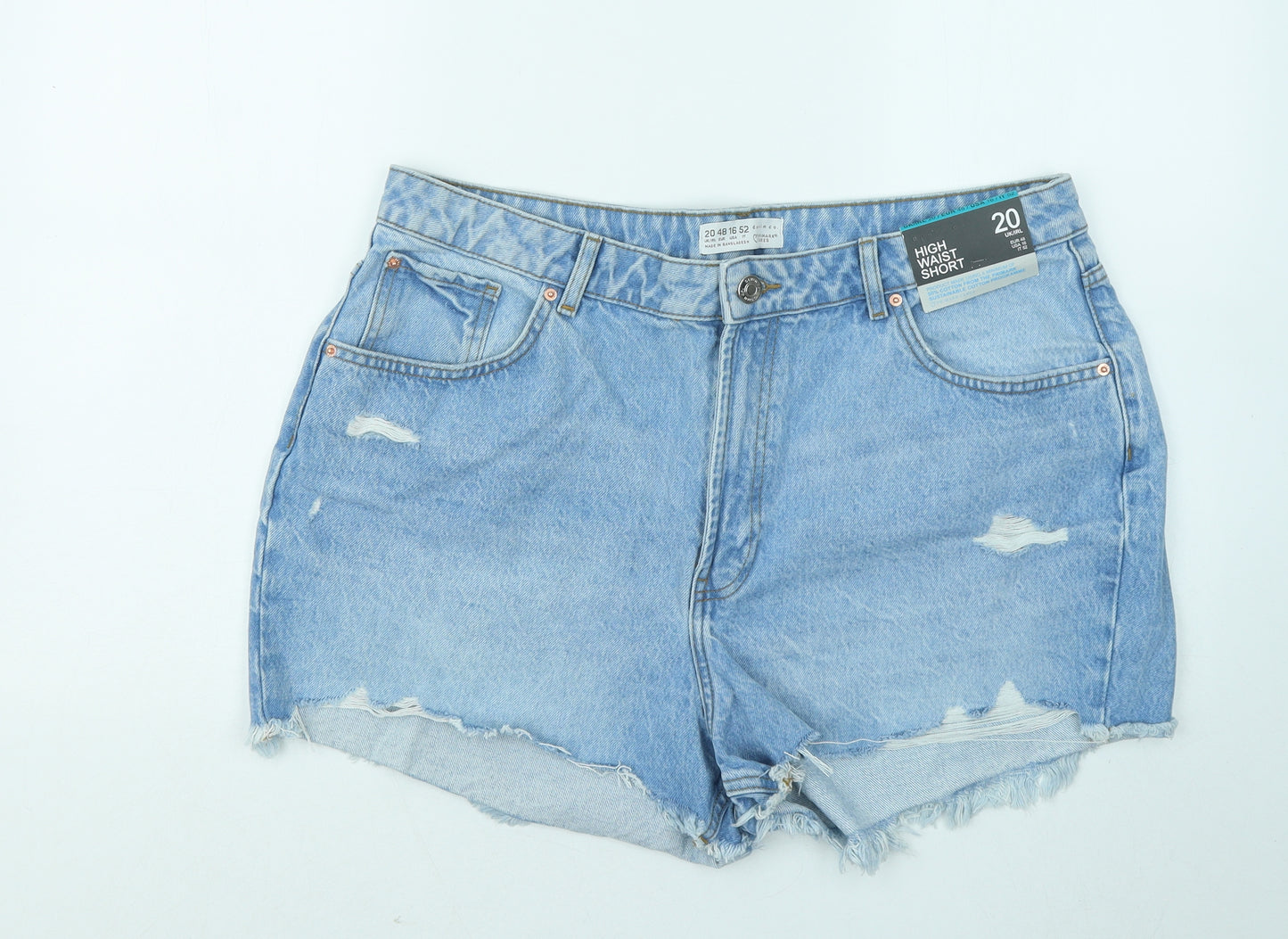 Primark Womens Blue Cotton Hot Pants Shorts Size 20 Regular Zip