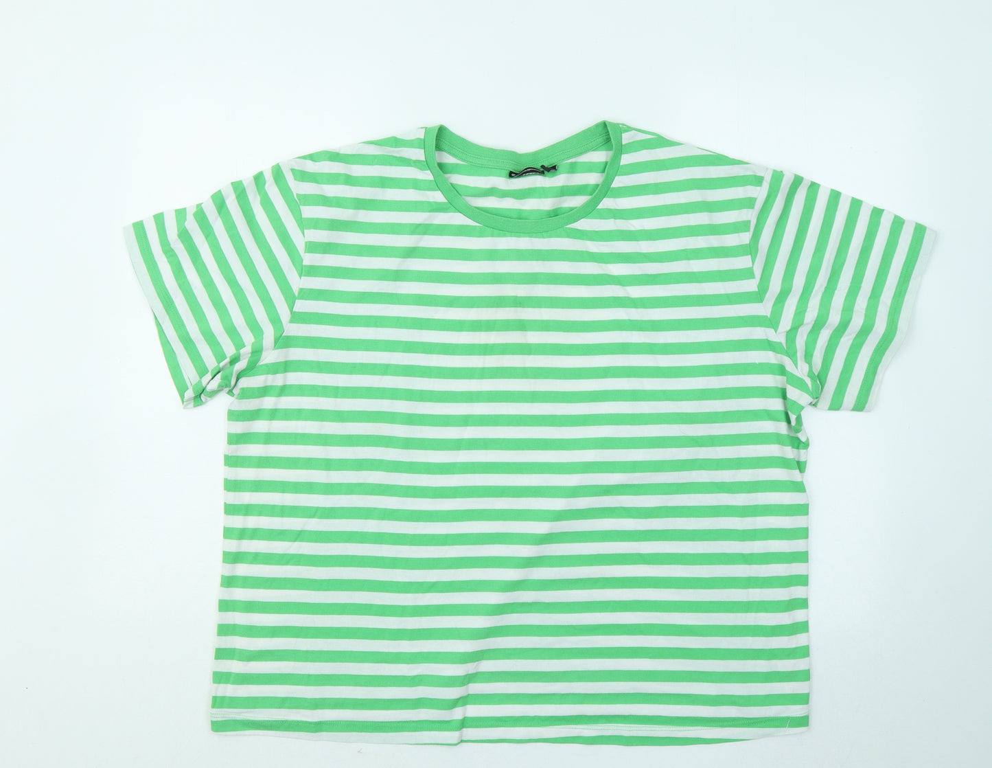 ASOS Womens Green Striped Cotton Basic T-Shirt Size 22 Round Neck