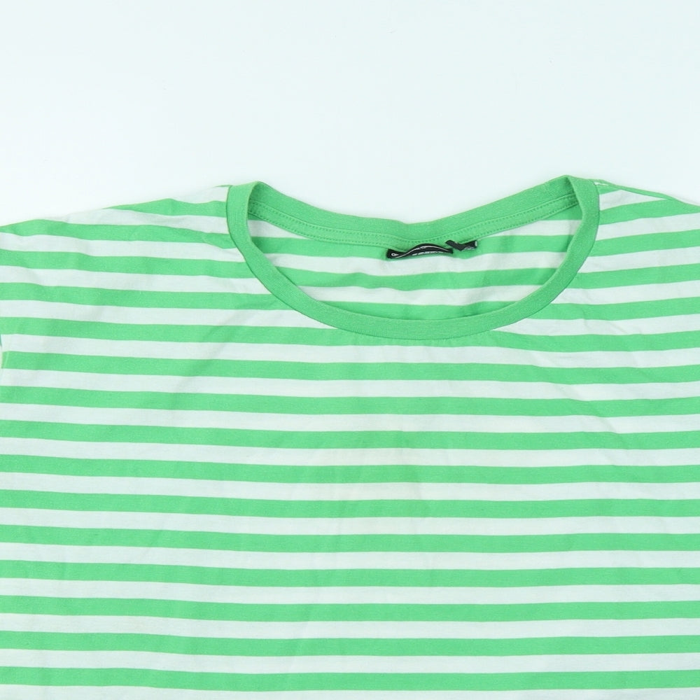 ASOS Womens Green Striped Cotton Basic T-Shirt Size 22 Round Neck