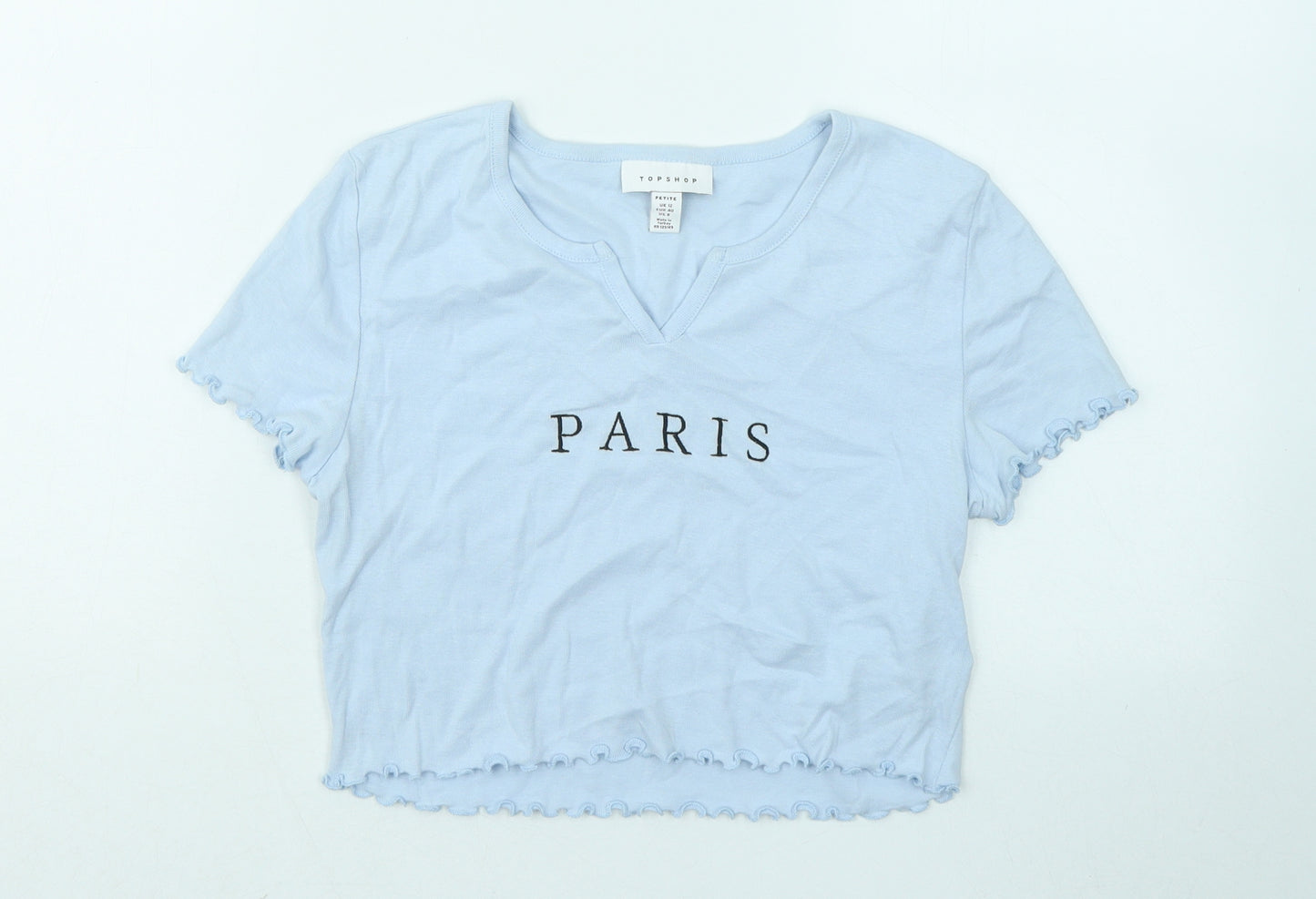 Topshop Womens Blue Cotton Basic T-Shirt Size 12 Round Neck - Paris