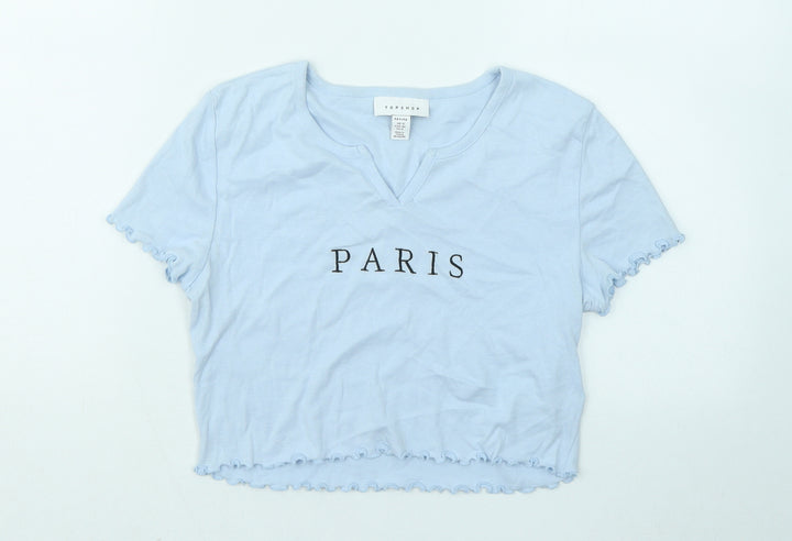 Topshop Womens Blue Cotton Basic T-Shirt Size 12 Round Neck - Paris