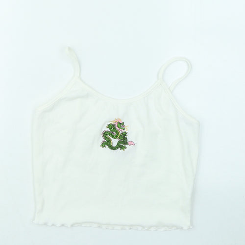 SheIn Womens White Cotton Basic Tank Size M Round Neck - Dragon
