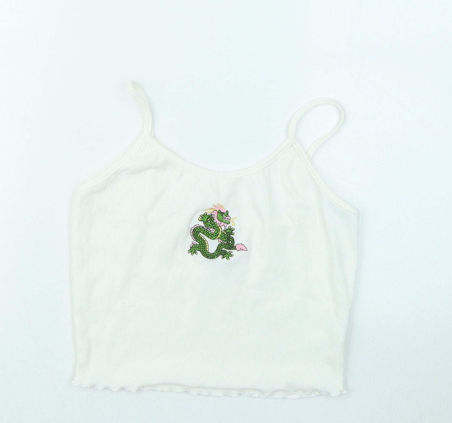 SheIn Womens White Cotton Basic Tank Size M Round Neck - Dragon