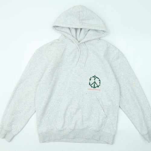 H&M Womens Grey Cotton Pullover Hoodie Size XS - Peace