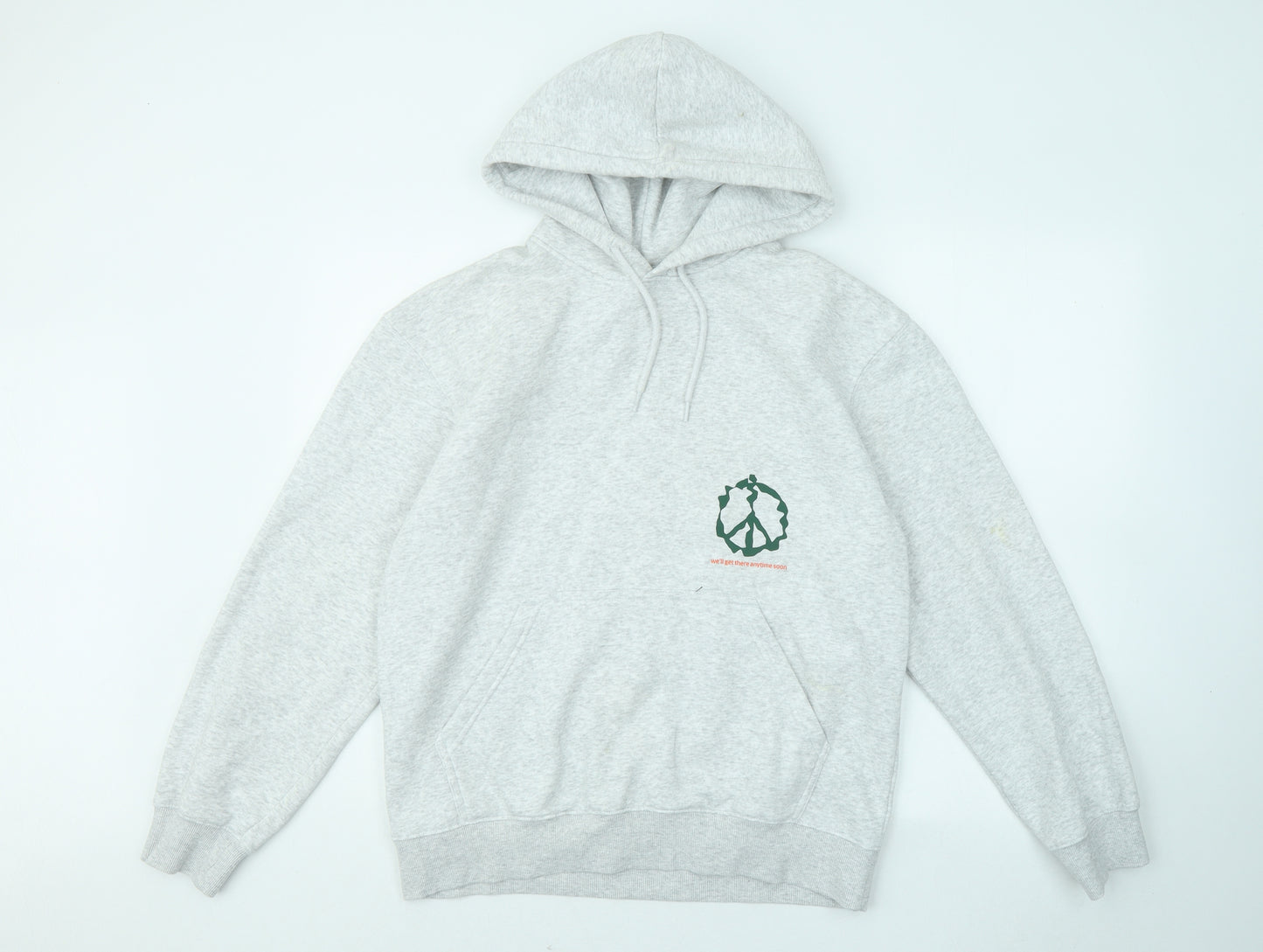 H&M Womens Grey Cotton Pullover Hoodie Size XS - Peace