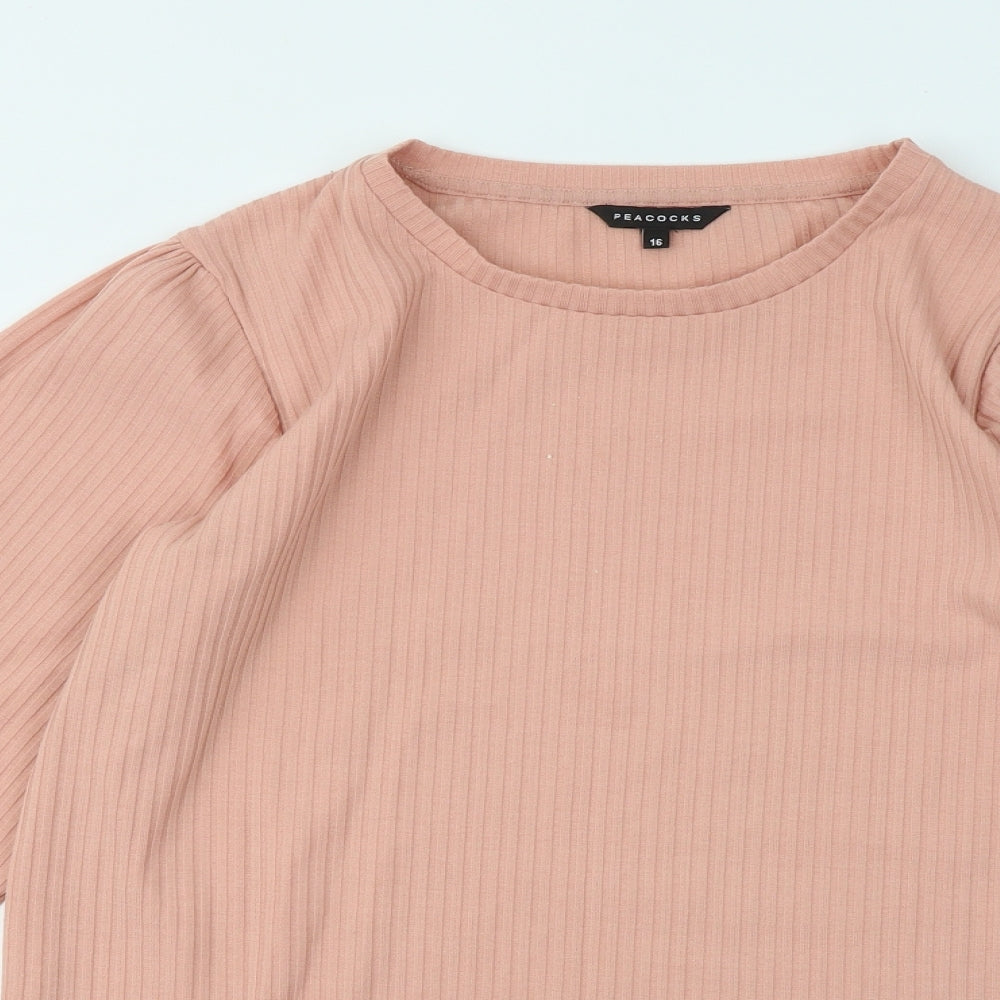 Peacocks Womens Pink Polyester Basic T-Shirt Size 16 Round Neck