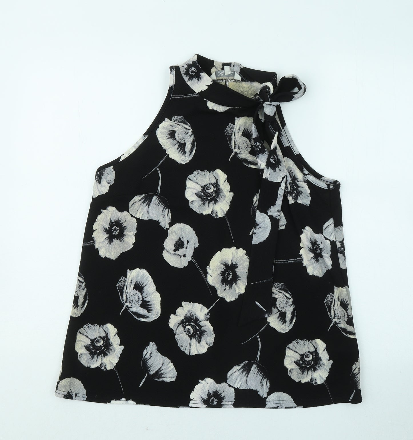 Peacocks Womens Black Floral Polyester Basic T-Shirt Size 12 Round Neck