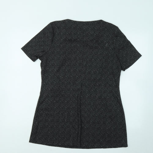 Papaya Womens Black Geometric Polyester T-Shirt Dress Size 14 Round Neck