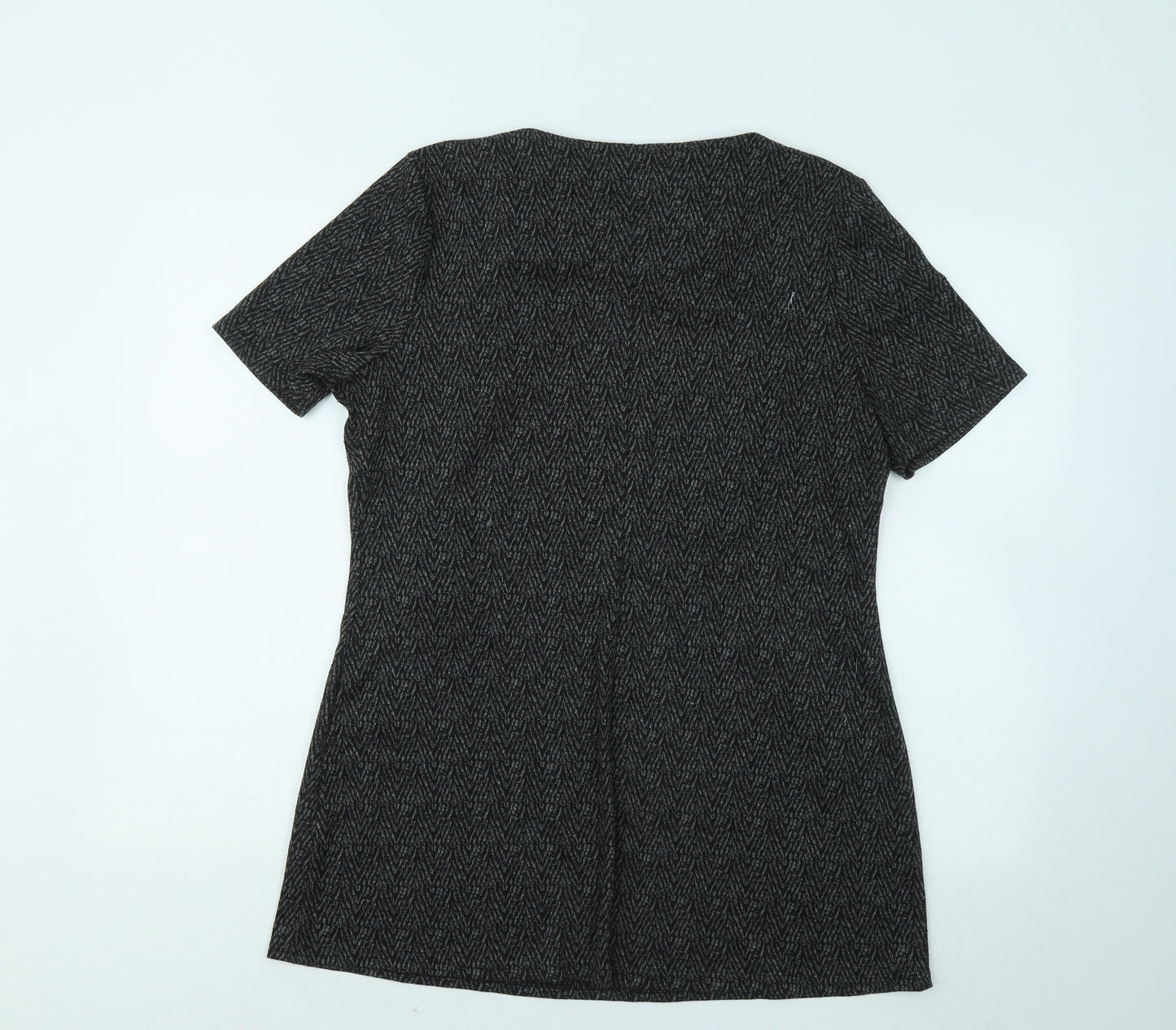 Papaya Womens Black Geometric Polyester T-Shirt Dress Size 14 Round Neck