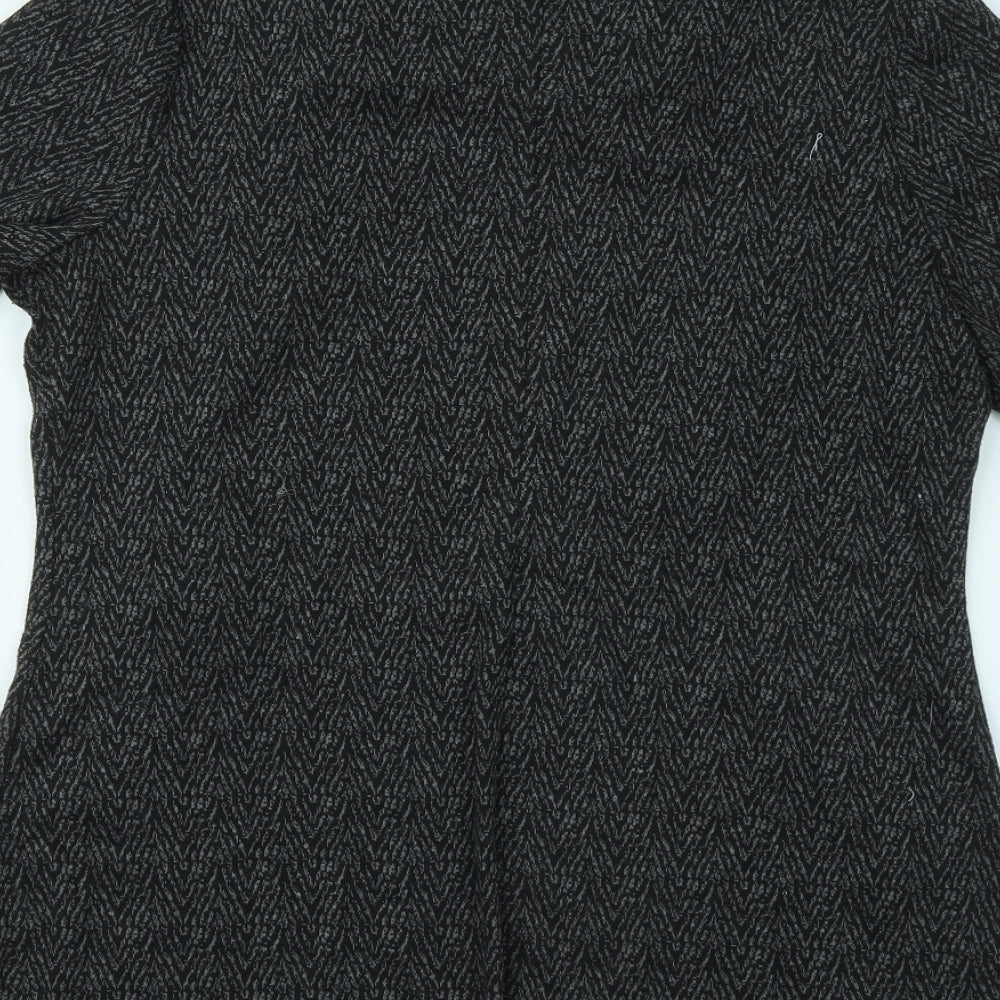 Papaya Womens Black Geometric Polyester T-Shirt Dress Size 14 Round Neck