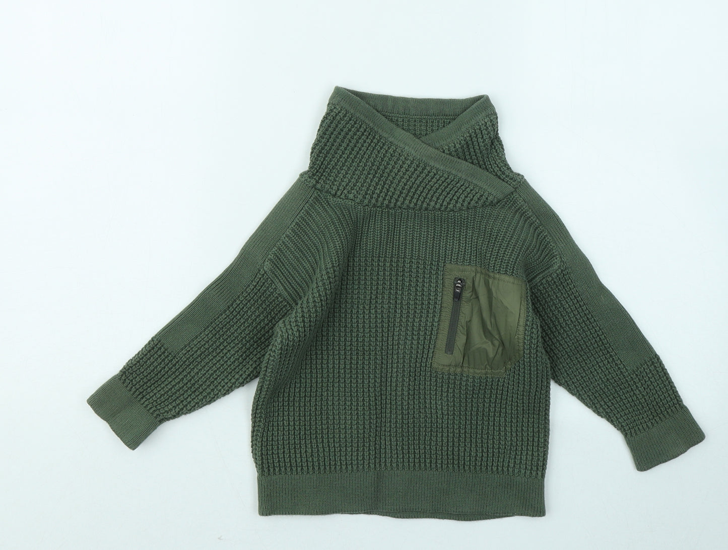 NEXT Boys Green Mock Neck Cotton Pullover Jumper Size 3 Years