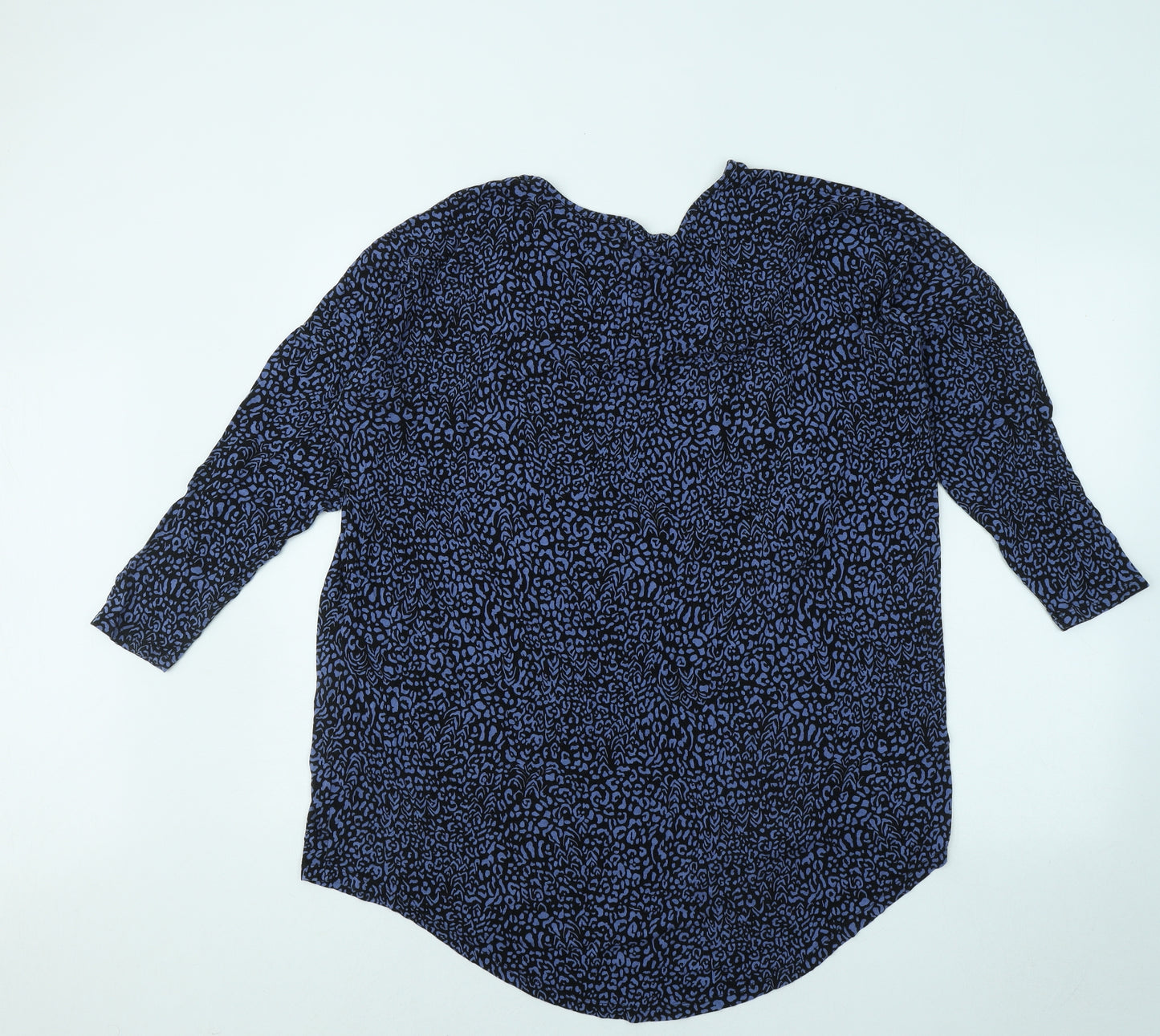 Papaya Womens Blue Geometric Viscose Basic Blouse Size XL Round Neck