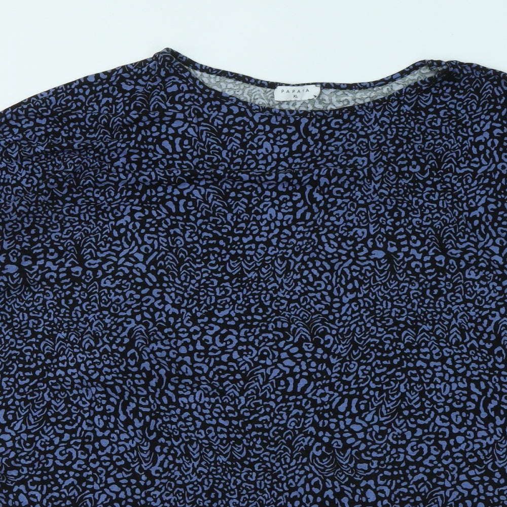 Papaya Womens Blue Geometric Viscose Basic Blouse Size XL Round Neck