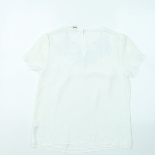 Oasis Womens White Polyester Basic T-Shirt Size 10 Round Neck - Flowers