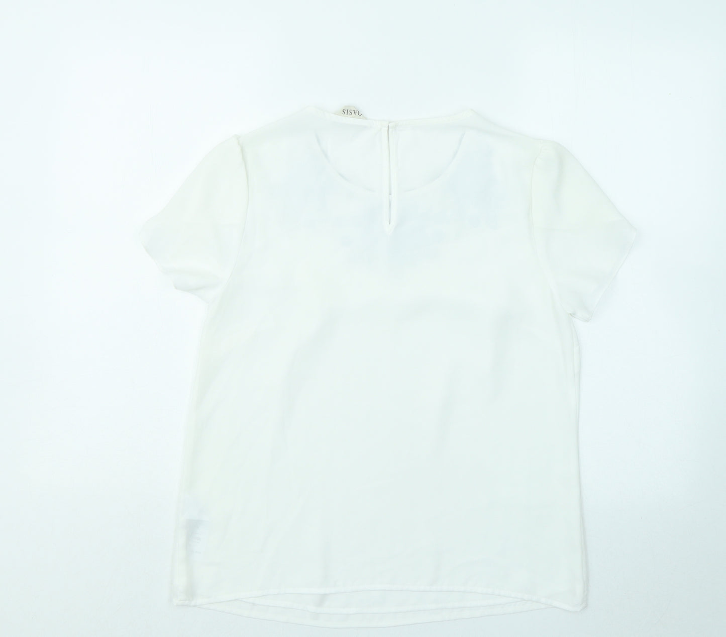 Oasis Womens White Polyester Basic T-Shirt Size 10 Round Neck - Flowers