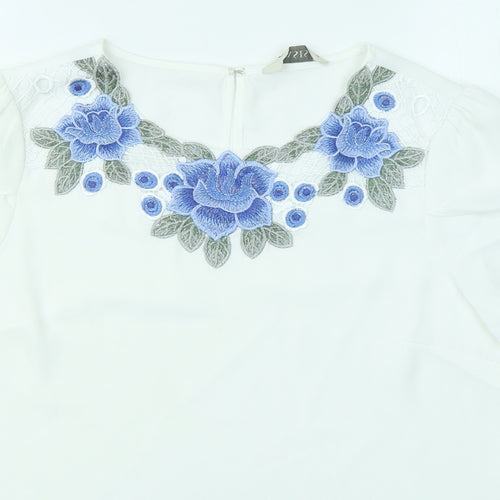 Oasis Womens White Polyester Basic T-Shirt Size 10 Round Neck - Flowers