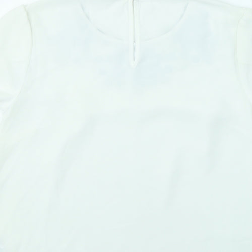 Oasis Womens White Polyester Basic T-Shirt Size 10 Round Neck - Flowers
