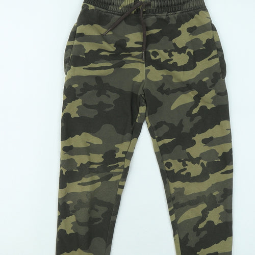 NEXT Boys Green Camouflage Cotton Jogger Trousers Size 7 Years Regular Drawstring