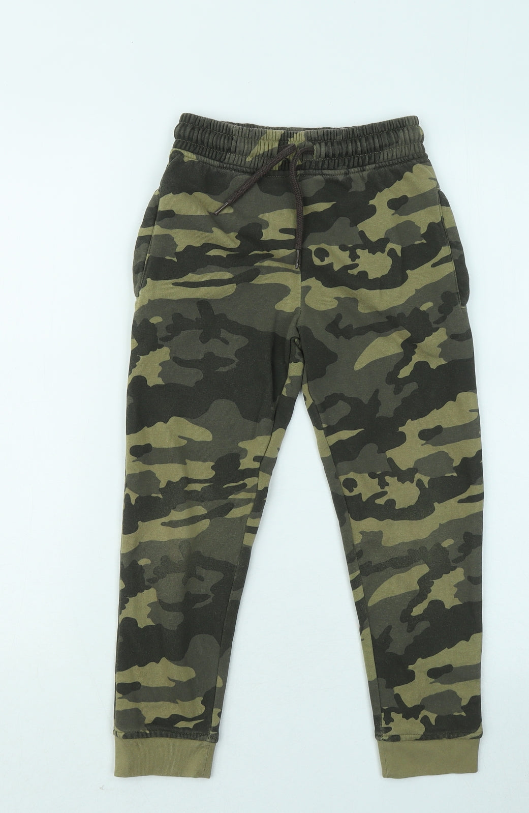 NEXT Boys Green Camouflage Cotton Jogger Trousers Size 7 Years Regular Drawstring