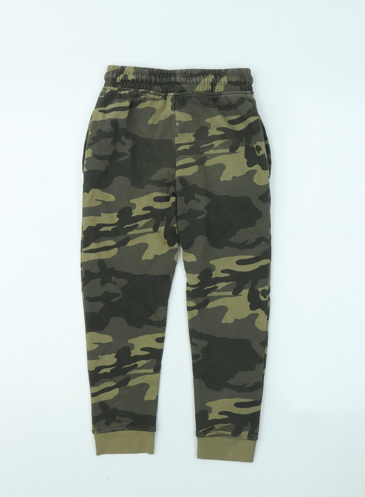 NEXT Boys Green Camouflage Cotton Jogger Trousers Size 7 Years Regular Drawstring