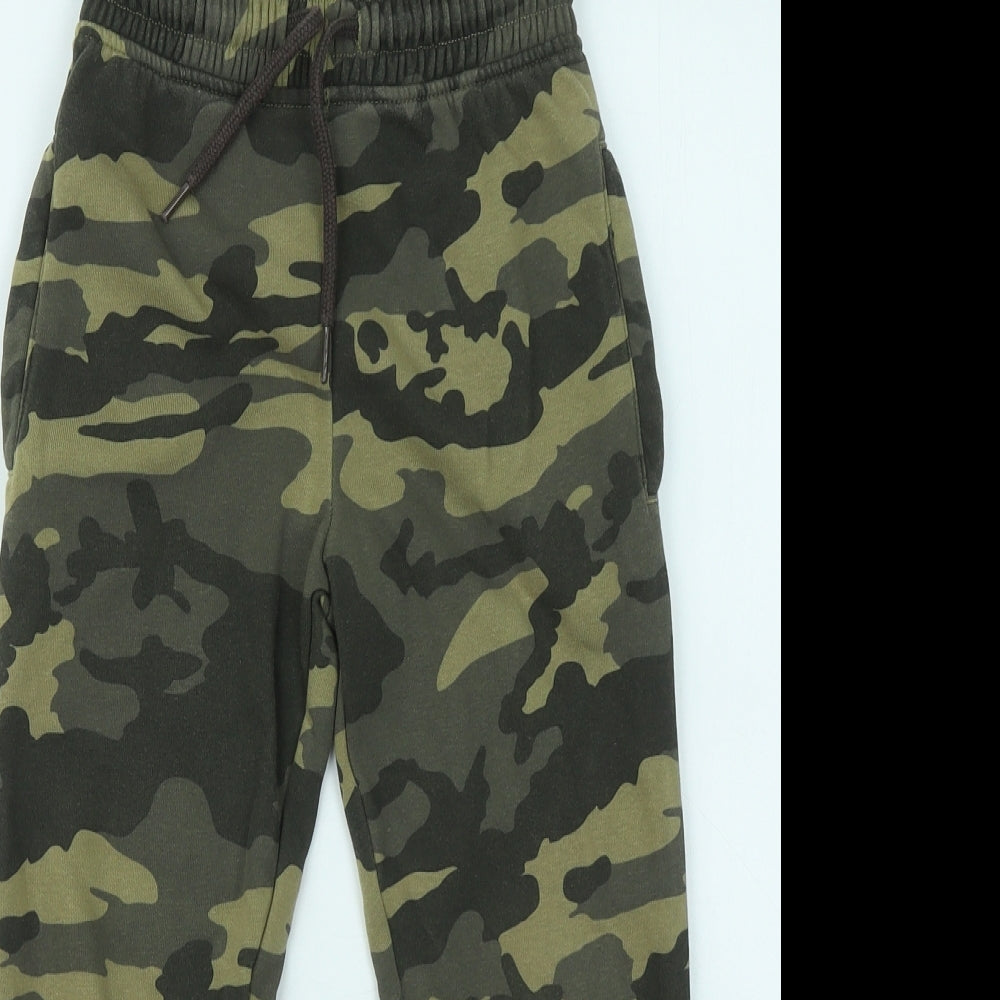 NEXT Boys Green Camouflage Cotton Jogger Trousers Size 7 Years Regular Drawstring