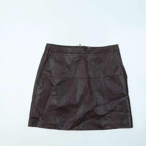 Warehouse Womens Purple Polyurethane A-Line Skirt Size 12 Zip - Crocodile Texture