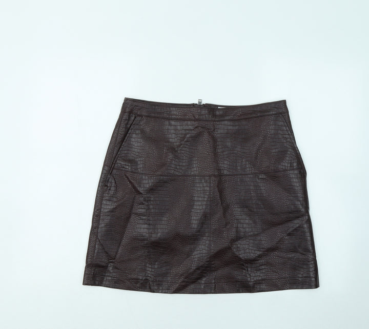 Warehouse Womens Purple Polyurethane A-Line Skirt Size 12 Zip - Crocodile Texture