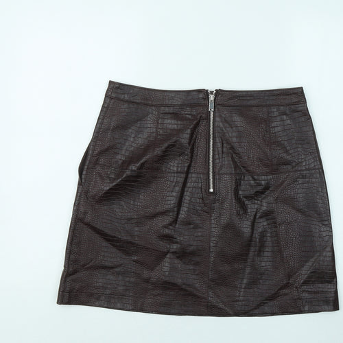Warehouse Womens Purple Polyurethane A-Line Skirt Size 12 Zip - Crocodile Texture