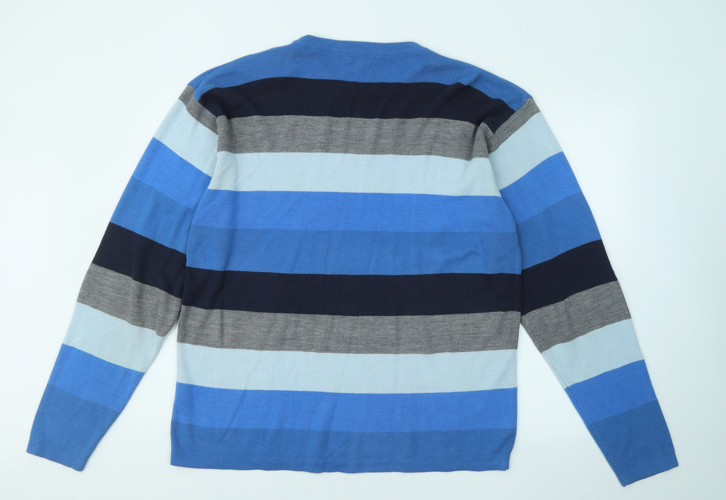 UrbanSpirit Mens Blue Round Neck Striped Acrylic Pullover Jumper Size XL