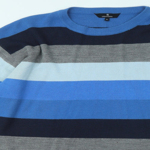 UrbanSpirit Mens Blue Round Neck Striped Acrylic Pullover Jumper Size XL