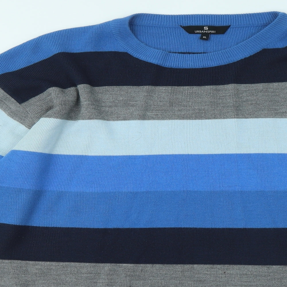 UrbanSpirit Mens Blue Round Neck Striped Acrylic Pullover Jumper Size XL