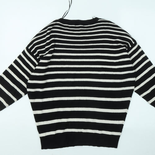 F&F Womens Black Round Neck Striped Viscose Pullover Jumper Size 14