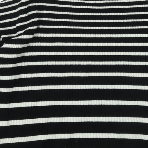 F&F Womens Black Round Neck Striped Viscose Pullover Jumper Size 14