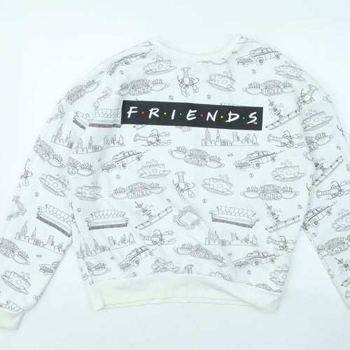 Primark Womens White Geometric Cotton Pullover Sweatshirt Size 10 - Friends