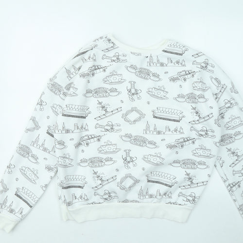 Primark Womens White Geometric Cotton Pullover Sweatshirt Size 10 - Friends