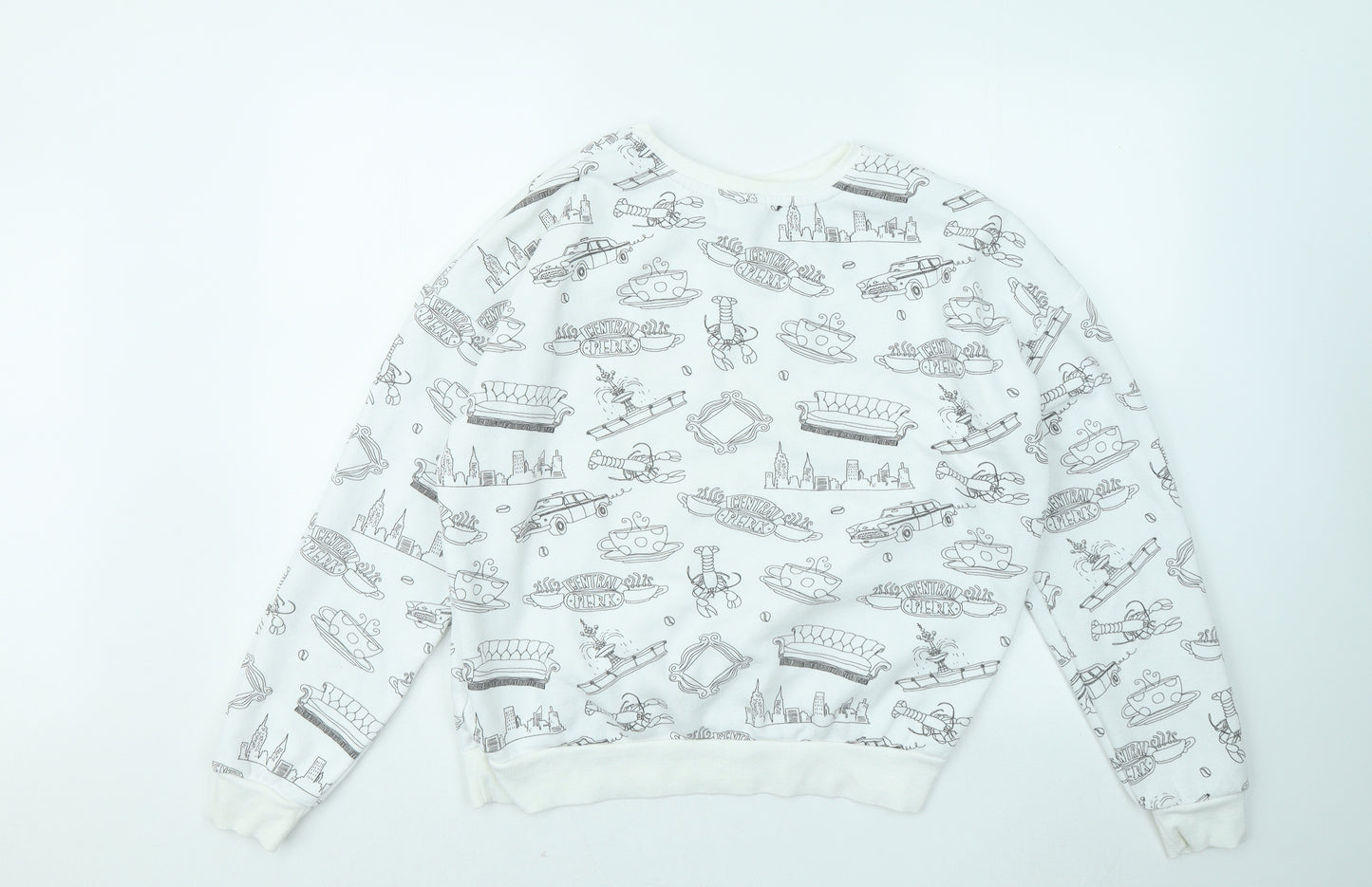 Primark Womens White Geometric Cotton Pullover Sweatshirt Size 10 - Friends