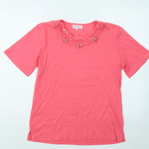 Reflect Womens Pink Polyester Basic T-Shirt Size S Round Neck - Flowers