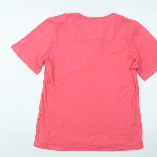 Reflect Womens Pink Polyester Basic T-Shirt Size S Round Neck - Flowers